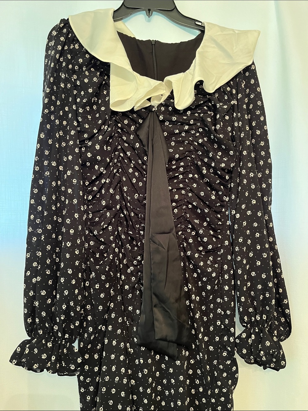 SHEIN Black Floral Midi Dress with Ivory Contrast Collar